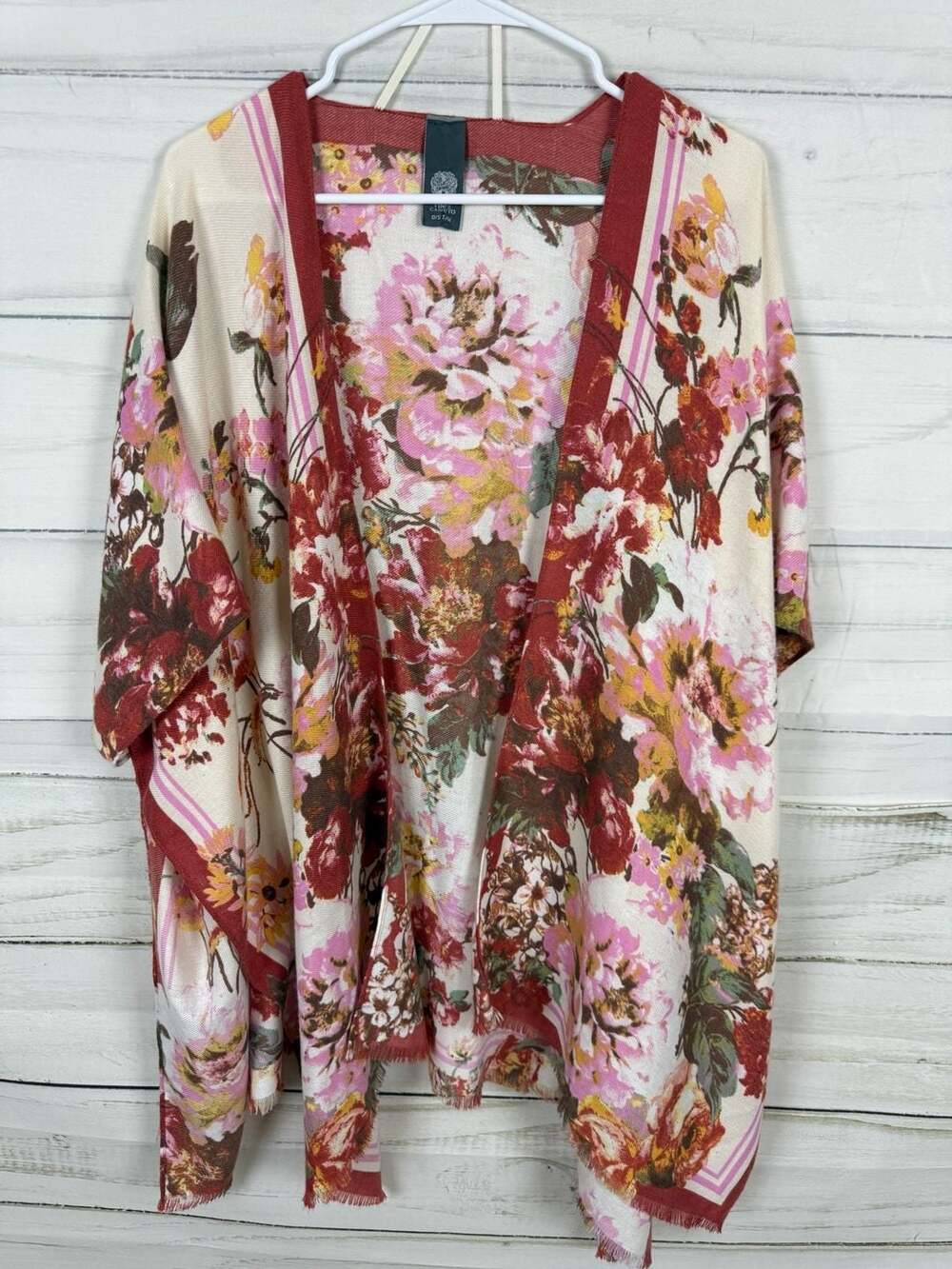 Vince Camuto Floral Print Open Front Kimono Shawl Wrap